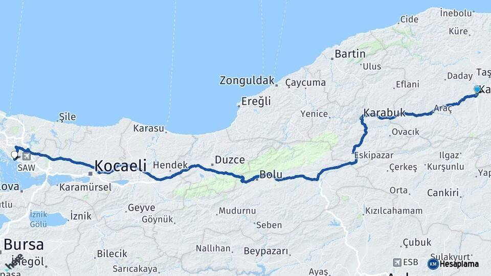 Kastamonu Kartal İstanbul Arası Kaç Km - Yol Haritası