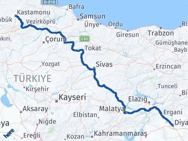 Kastamonu Kayapınar Diyarbakır Arası Kaç Km - Yol Haritası