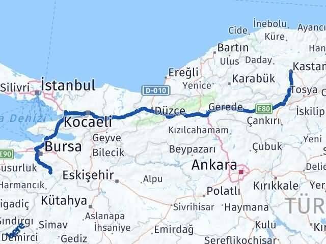 Kastamonu Keles Bursa Arası Kaç Km - Yol Haritası