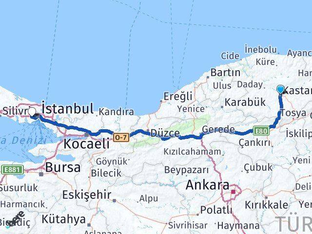 Kastamonu Kemalpaşa Bağcılar İstanbul Arası Kaç Km - Yol Haritası