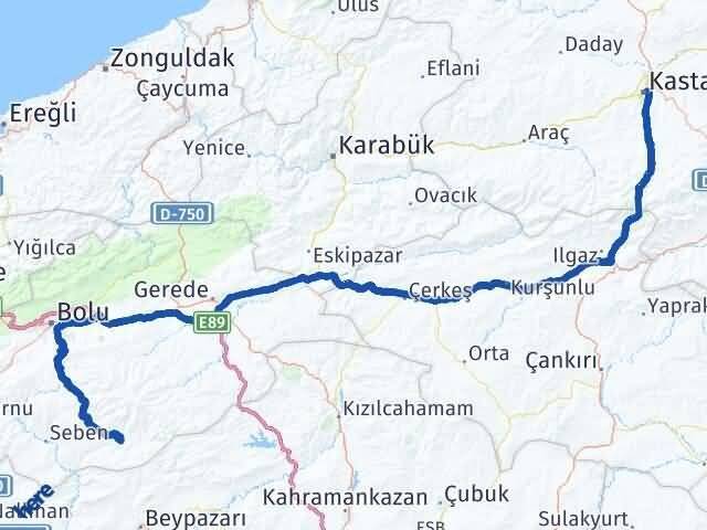 Kastamonu Kıbrıscık Bolu Arası Kaç Km - Yol Haritası