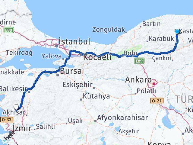 Kastamonu Kınık İzmir Arası Kaç Km - Yol Haritası