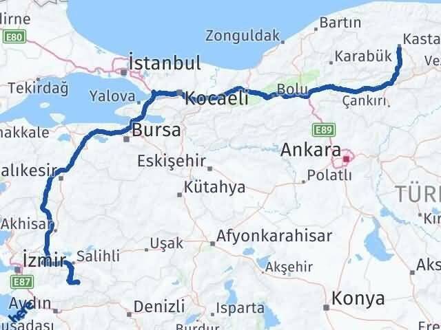Kastamonu Kiraz İzmir Arası Kaç Km - Yol Haritası