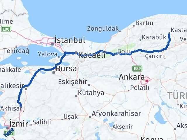 Kastamonu Kırkağaç Manisa Arası Kaç Km - Yol Haritası