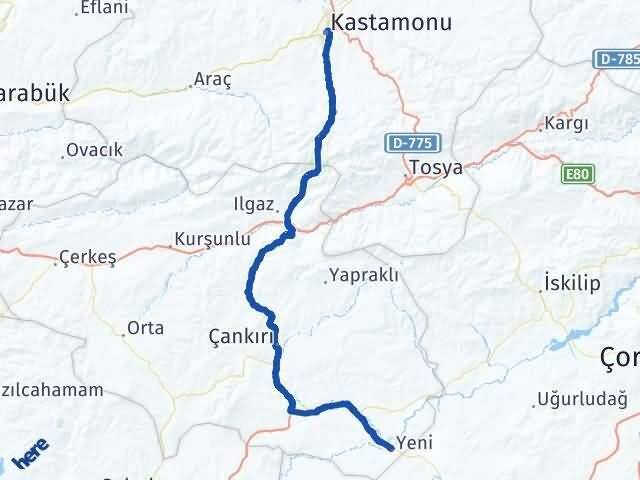 Kastamonu Kızılırmak Çankırı Arası Kaç Km - Yol Haritası