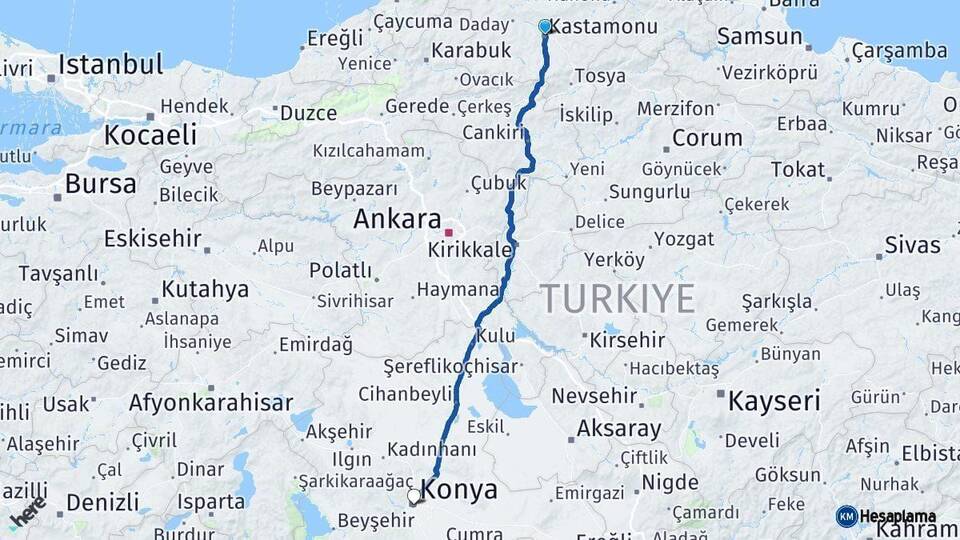 Kastamonu Konya Arası Kaç Km - Yol Haritası