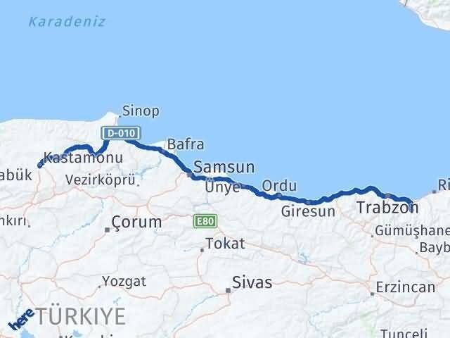 Kastamonu Köprübaşı Trabzon Arası Kaç Km - Yol Haritası