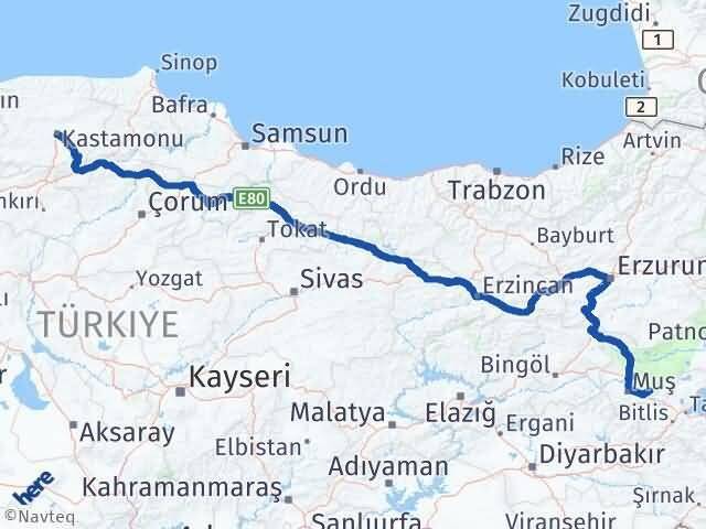 Kastamonu Korkut Muş Arası Kaç Km - Yol Haritası