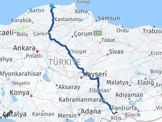 Kastamonu Küre Gaziantep Arası Kaç Km - Yol Haritası