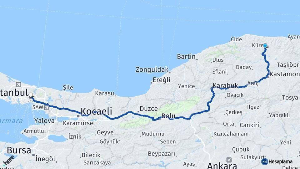Küre İstanbul Arası Kaç Km - Yol Tarifi