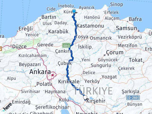 Kastamonu Küre Kırşehir Arası Kaç Km - Yol Haritası