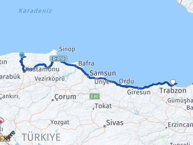 Kastamonu Küre Trabzon Arası Kaç Km - Yol Haritası