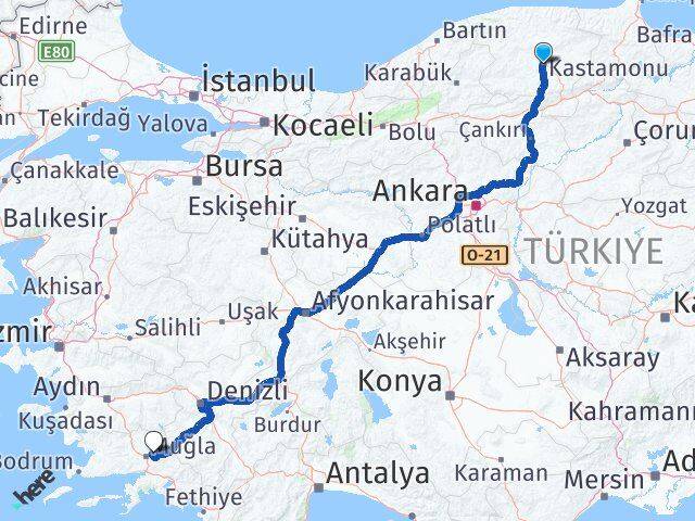 Kastamonu Menteşe Muğla Arası Kaç Km - Yol Haritası