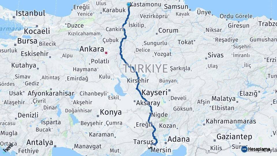 Kastamonu Mersin Arası Kaç Km - Yol Haritası
