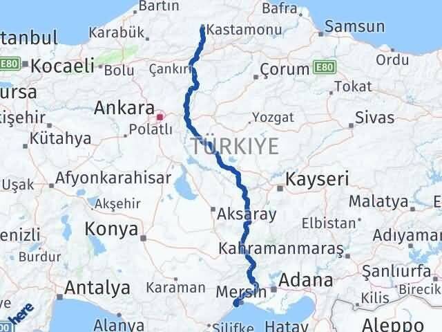 Kastamonu Mezitli Mersin Arası Kaç Km - Yol Haritası