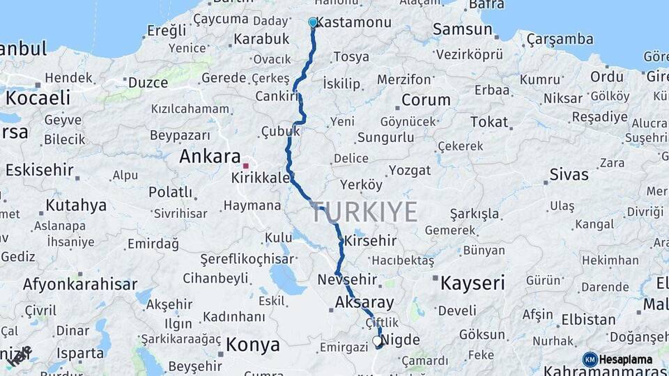 Kastamonu Niğde Arası Kaç Km - Yol Haritası