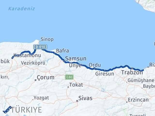 Kastamonu Of Trabzon Arası Kaç Km - Yol Haritası