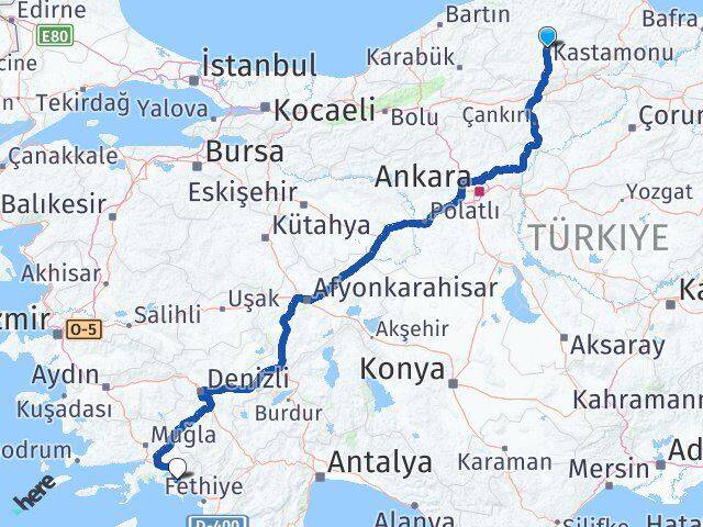 Kastamonu Ortaca Muğla Arası Kaç Km - Yol Haritası