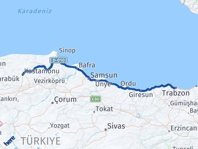 Kastamonu Ortahisar Trabzon Arası Kaç Km - Yol Haritası