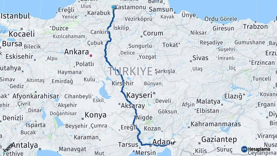 Kastamonu Osmaniye Arası Kaç Km - Yol Haritası