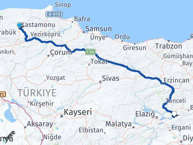 Kastamonu Palu Elazığ Arası Kaç Km - Yol Haritası