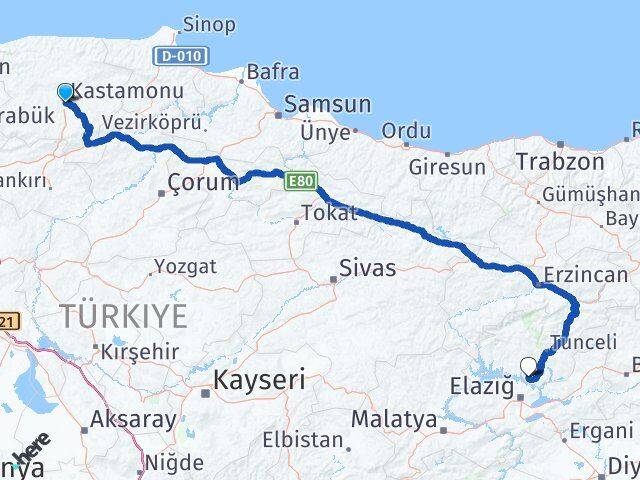 Kastamonu Pertek Tunceli Arası Kaç Km - Yol Haritası