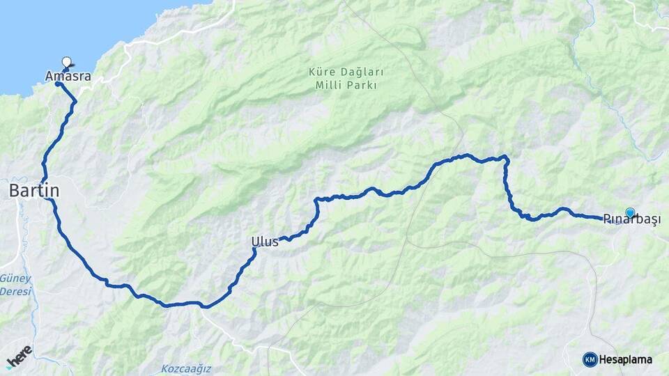 Kastamonu Pınarbaşı Amasra Bartın Arası Kaç Km - Yol Haritası