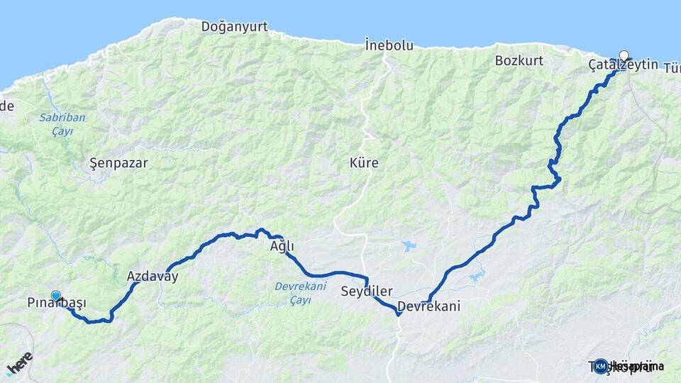Kastamonu Pınarbaşı Çatalzeytin Arası Kaç Km - Yol Haritası