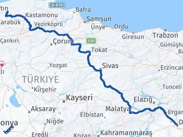 Kastamonu Pınarbaşı Diyarbakır Arası Kaç Km - Yol Haritası