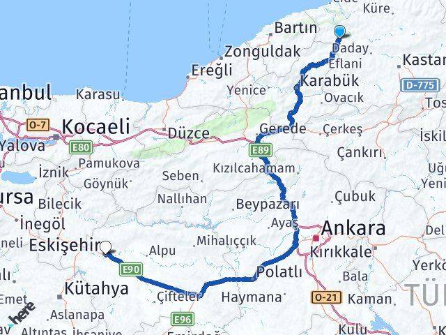 Kastamonu Pınarbaşı Eskişehir Arası Kaç Km - Yol Haritası