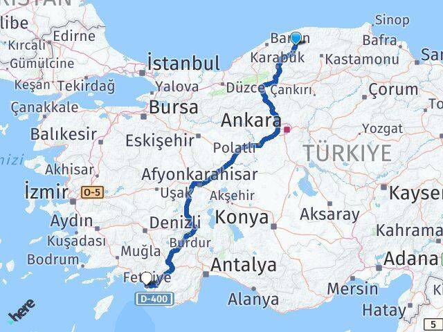Kastamonu Pınarbaşı Fethiye Muğla Arası Kaç Km - Yol Haritası