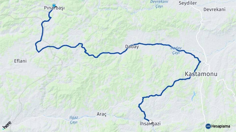 Kastamonu Pınarbaşı İhsangazi Arası Kaç Km - Yol Haritası