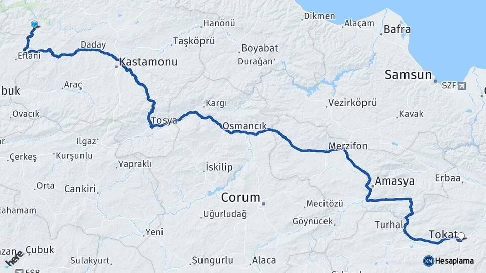 Kastamonu Pınarbaşı Tokat Arası Kaç Km - Yol Haritası
