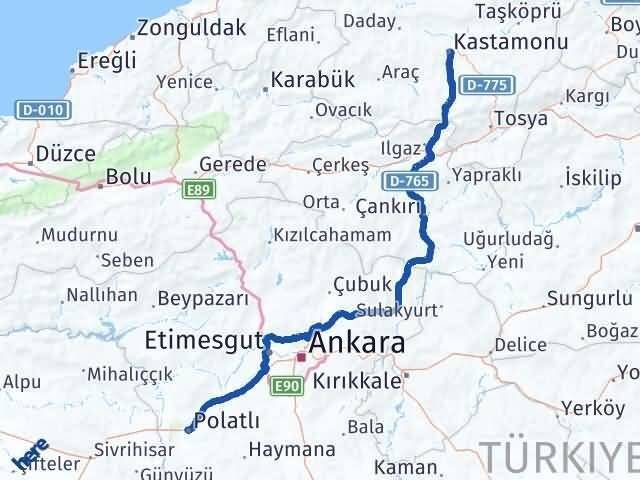 Kastamonu Polatlı Ankara Arası Kaç Km - Yol Haritası
