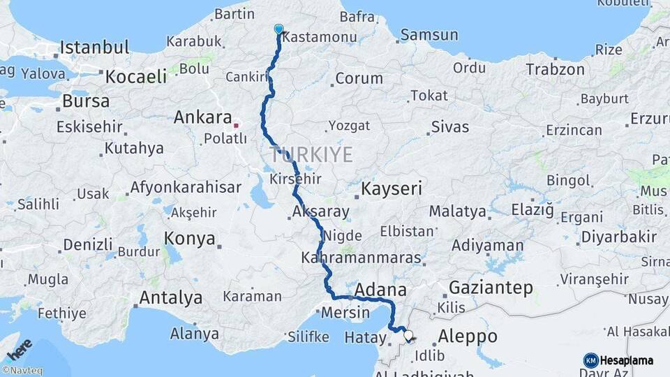 Kastamonu Reyhanlı Hatay Arası Kaç Km - Yol Haritası