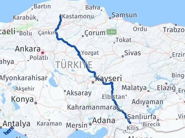 Kastamonu Şahinbey Gaziantep Arası Kaç Km - Yol Haritası