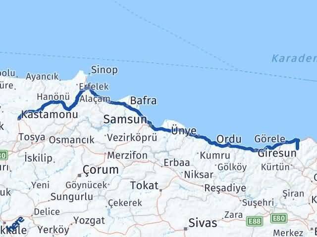 Kastamonu Şalpazarı Trabzon Arası Kaç Km - Yol Haritası