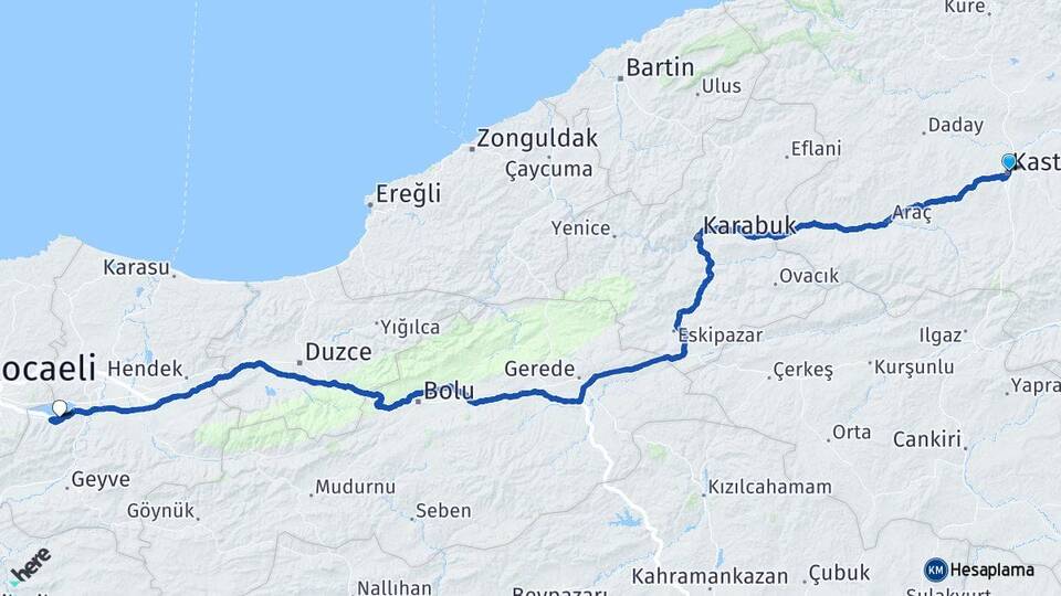 Kastamonu Sapanca Sakarya Arası Kaç Km - Yol Haritası