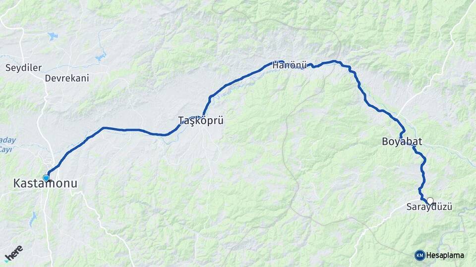Kastamonu Saraydüzü Sinop Arası Kaç Km - Yol Haritası