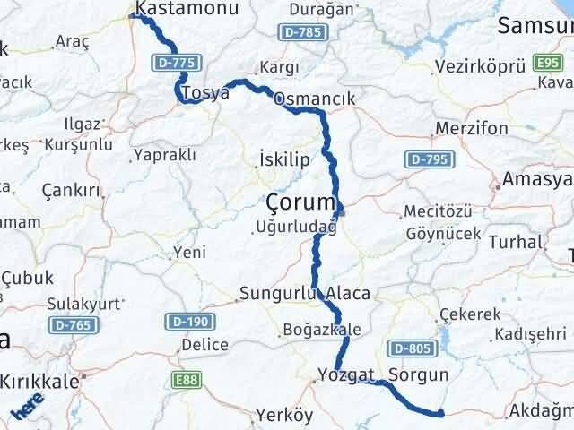 Kastamonu Saraykent Yozgat Arası Kaç Km - Yol Haritası