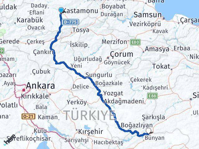 Kastamonu Sarıoğlan Kayseri Arası Kaç Km - Yol Haritası