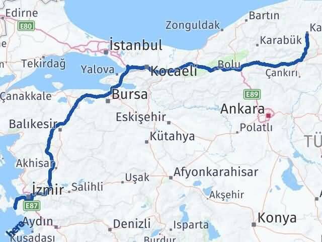 Kastamonu Seferihisar İzmir Arası Kaç Km - Yol Haritası