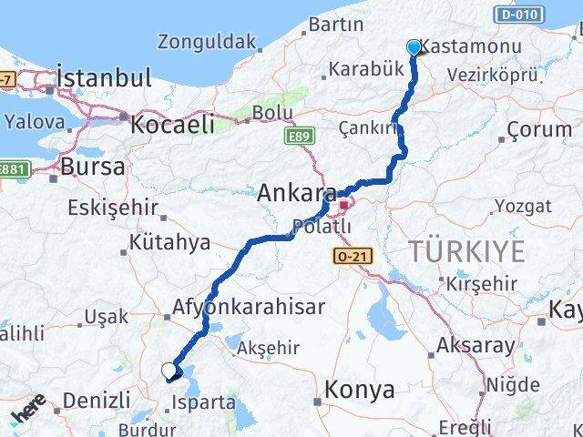 Kastamonu Senirkent Isparta Arası Kaç Km - Yol Haritası