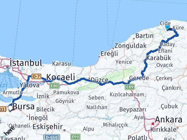 Şenpazar Bursa Arası Kaç Km - Yol Tarifi