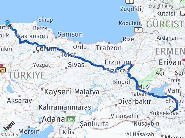 Şenpazar Hakkari Arası Kaç Km - Yol Tarifi