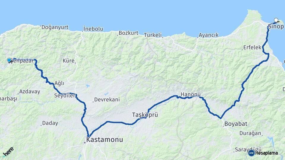 Şenpazar Sinop Arası Kaç Km - Yol Tarifi