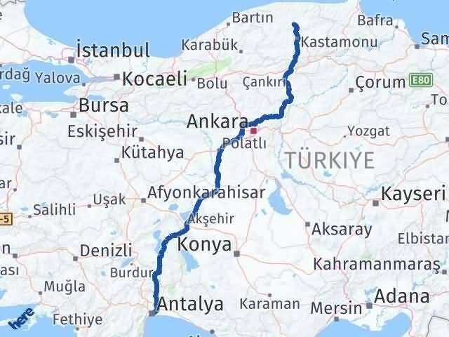 Kastamonu Seydiler Antalya Arası Kaç Km - Yol Haritası