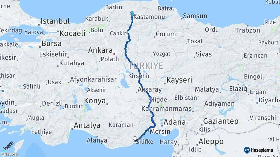 Kastamonu Silifke Mersin Arası Kaç Km - Yol Haritası