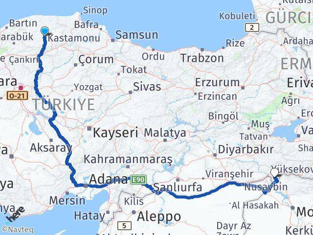 Kastamonu Silopi Şırnak Arası Kaç Km - Yol Haritası