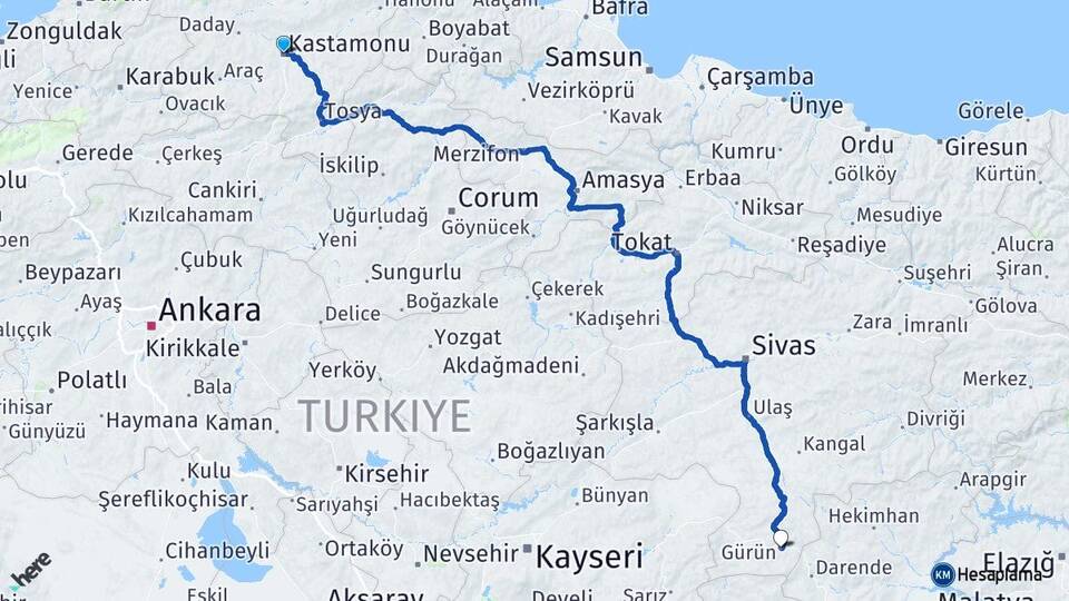 Kastamonu Sinop Havalimanı Arası Kaç Km - Yol Haritası